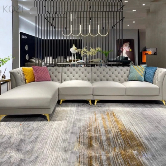 Jihan Leather Tufted Chesterfield Sectional Sofa