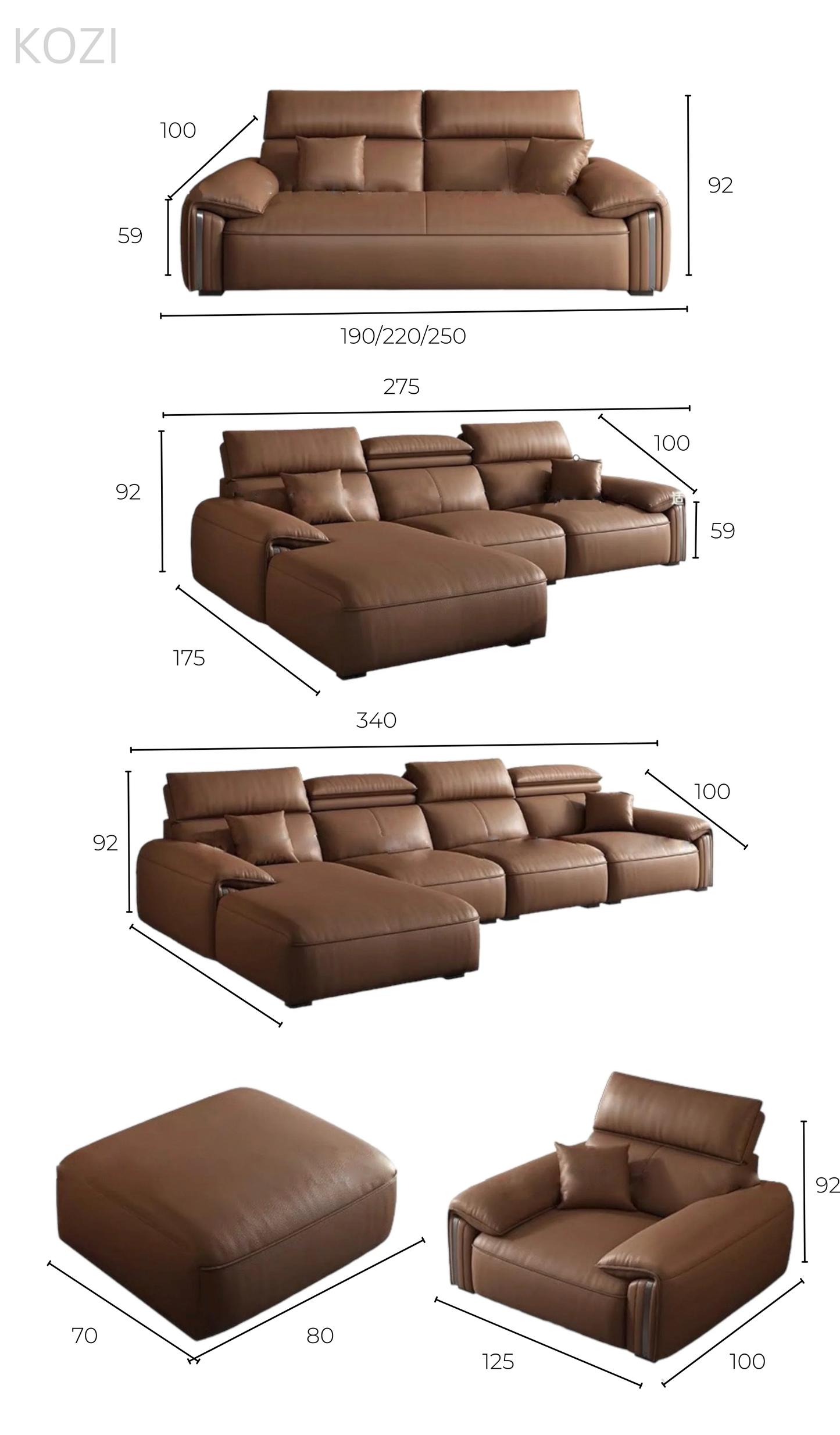 Selene Leather Sectional Sofa