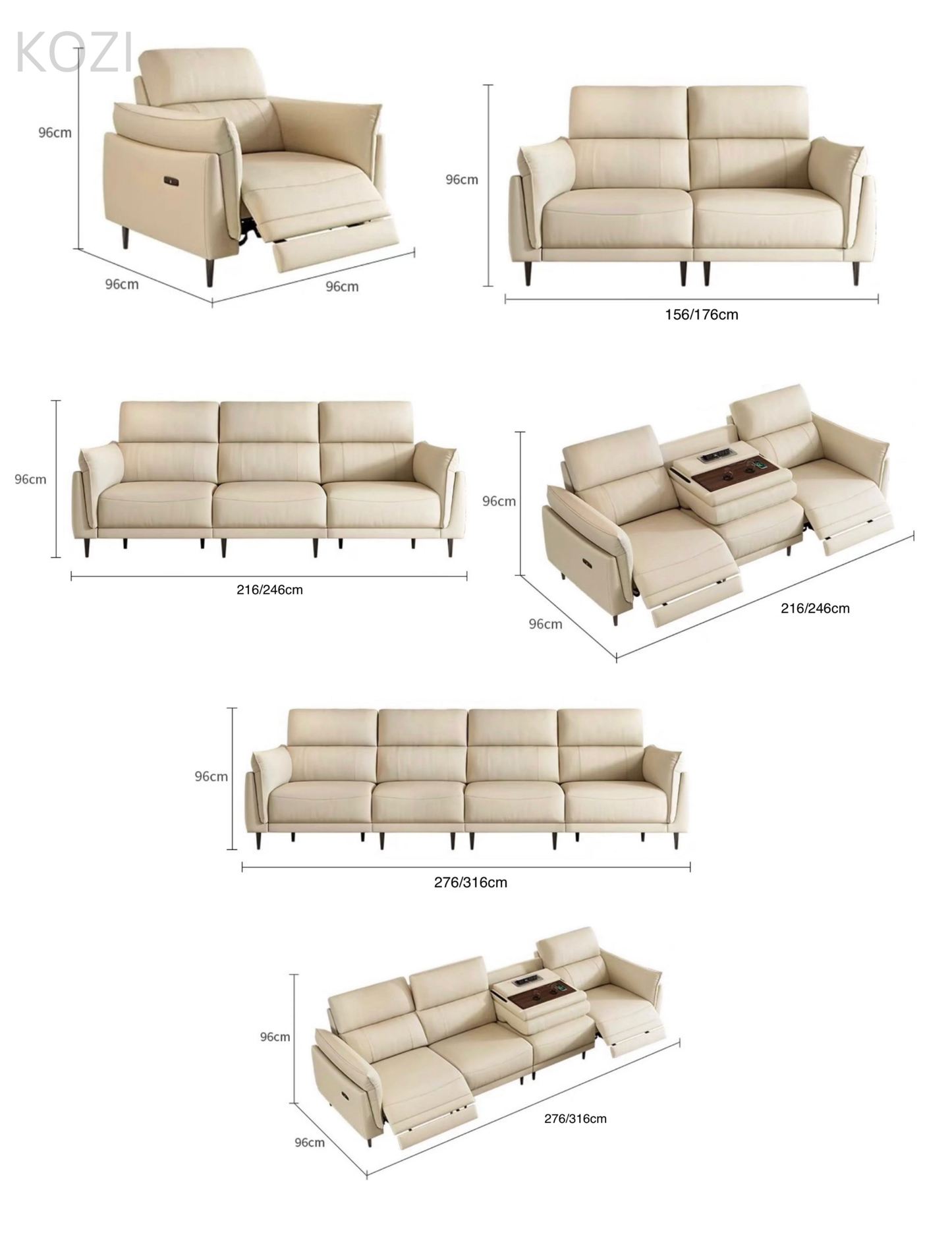 LUXORA Genuine Cowhide Leather Electric Recliner Sofa