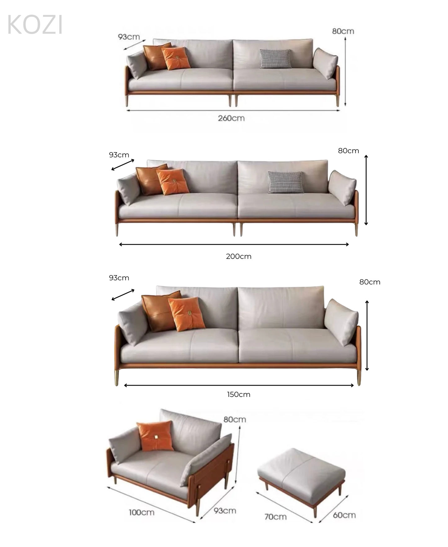 Julian Genuine Cowhide Leather Sofa