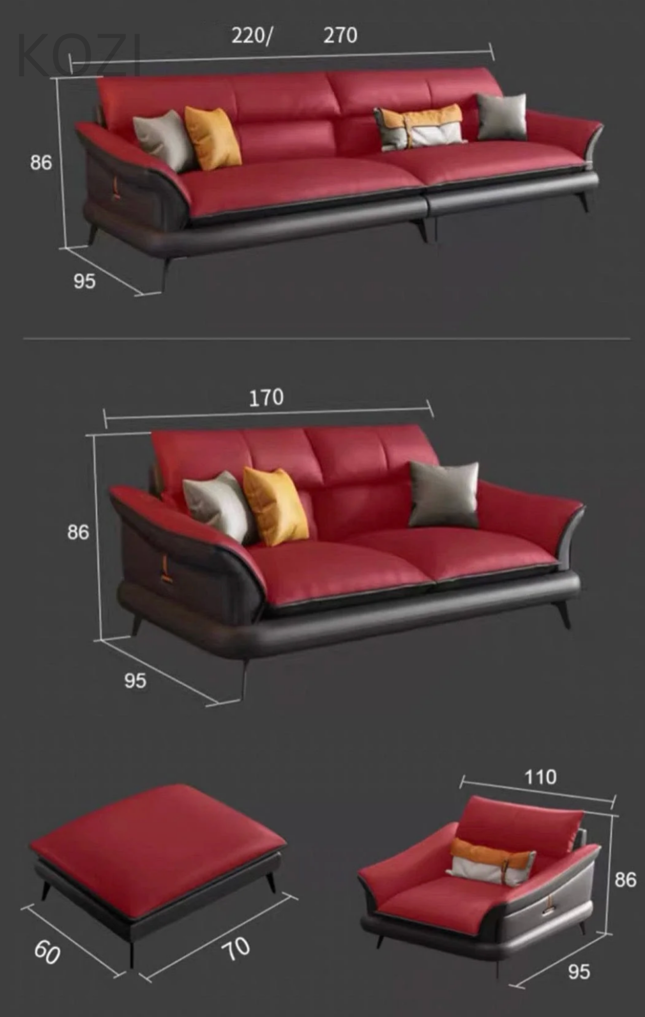 Alistair Genuine Cowhide Leather Sofa