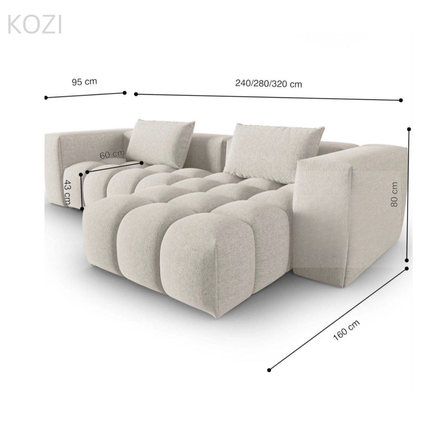 Abigail Sectional Sofa with Tufted Cushioning