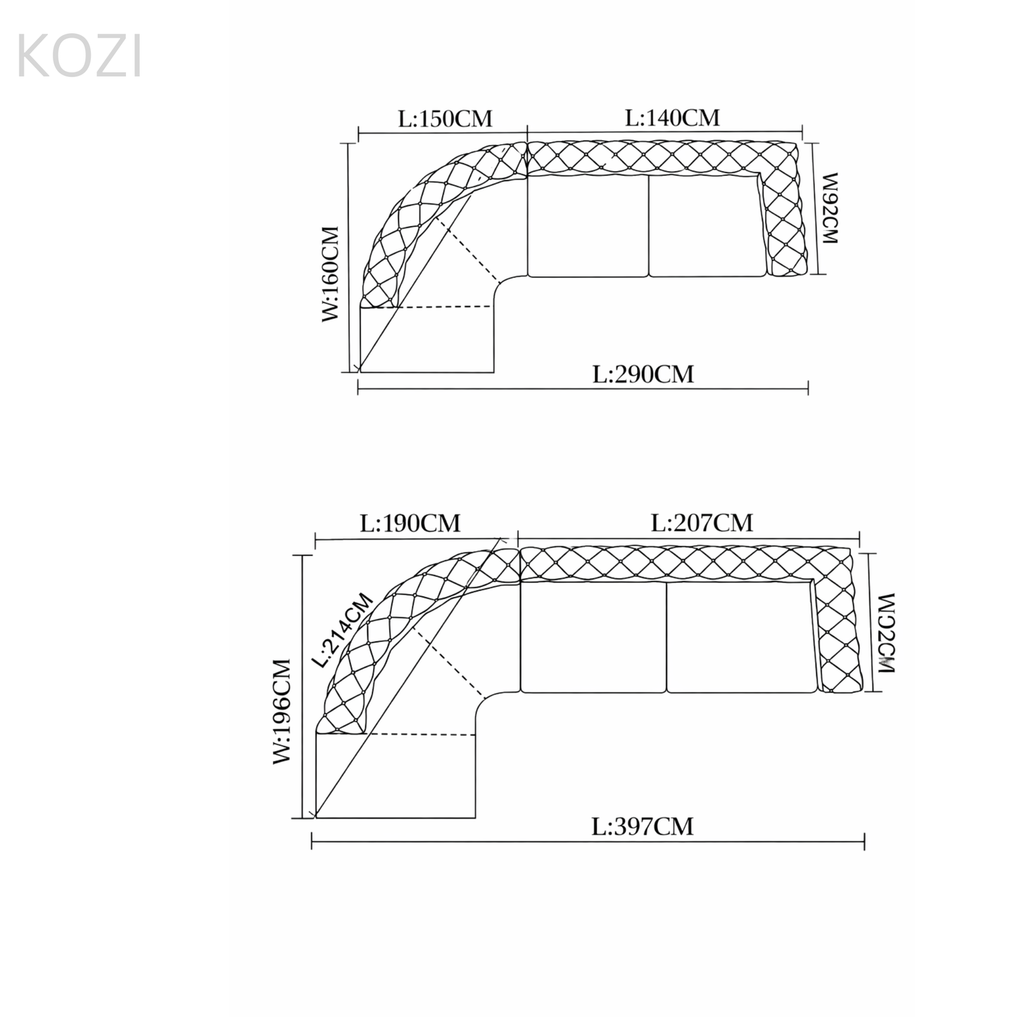 Gemini Tufted Sectional Sofa