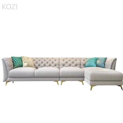 Jihan Leather Tufted Chesterfield Sectional Sofa