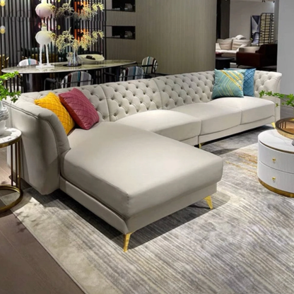 Jihan Leather Tufted Chesterfield Sectional Sofa