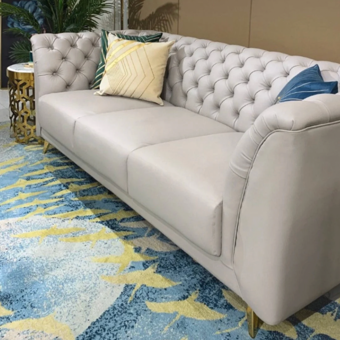 Jihan Leather Tufted Chesterfield Sectional Sofa