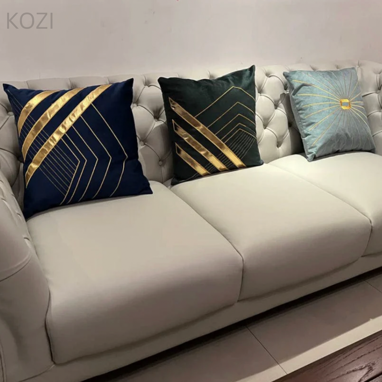 Jihan Leather Tufted Chesterfield Sectional Sofa