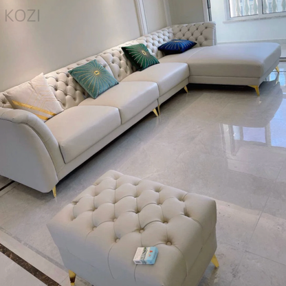 Jihan Leather Tufted Chesterfield Sectional Sofa