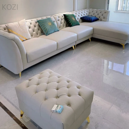 Jihan Leather Tufted Chesterfield Sectional Sofa