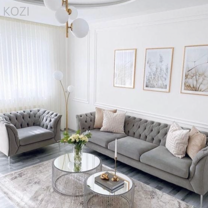 Jihan Leather Tufted Chesterfield Sectional Sofa