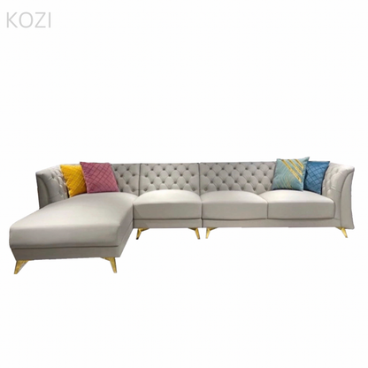 Jihan Leather Tufted Chesterfield Sectional Sofa