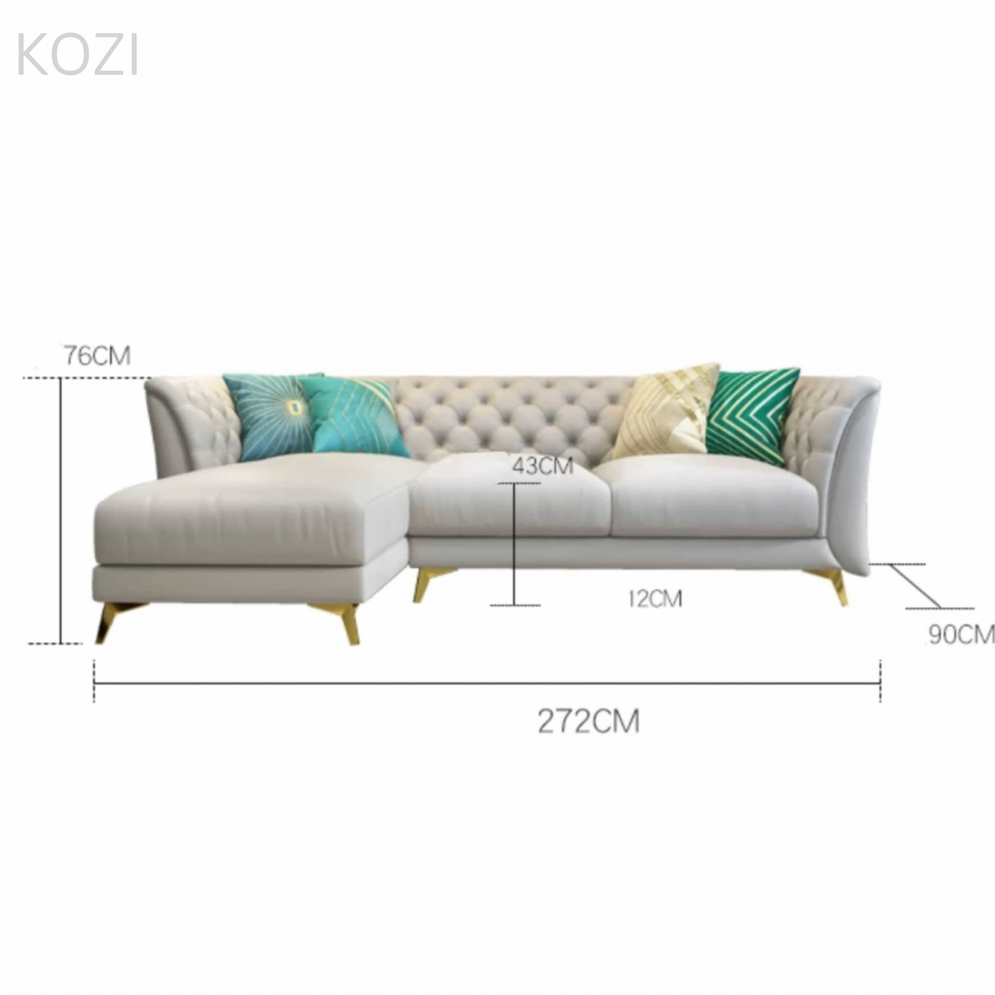 Jihan Leather Tufted Chesterfield Sectional Sofa