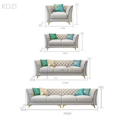 Jihan Leather Tufted Chesterfield Sectional Sofa