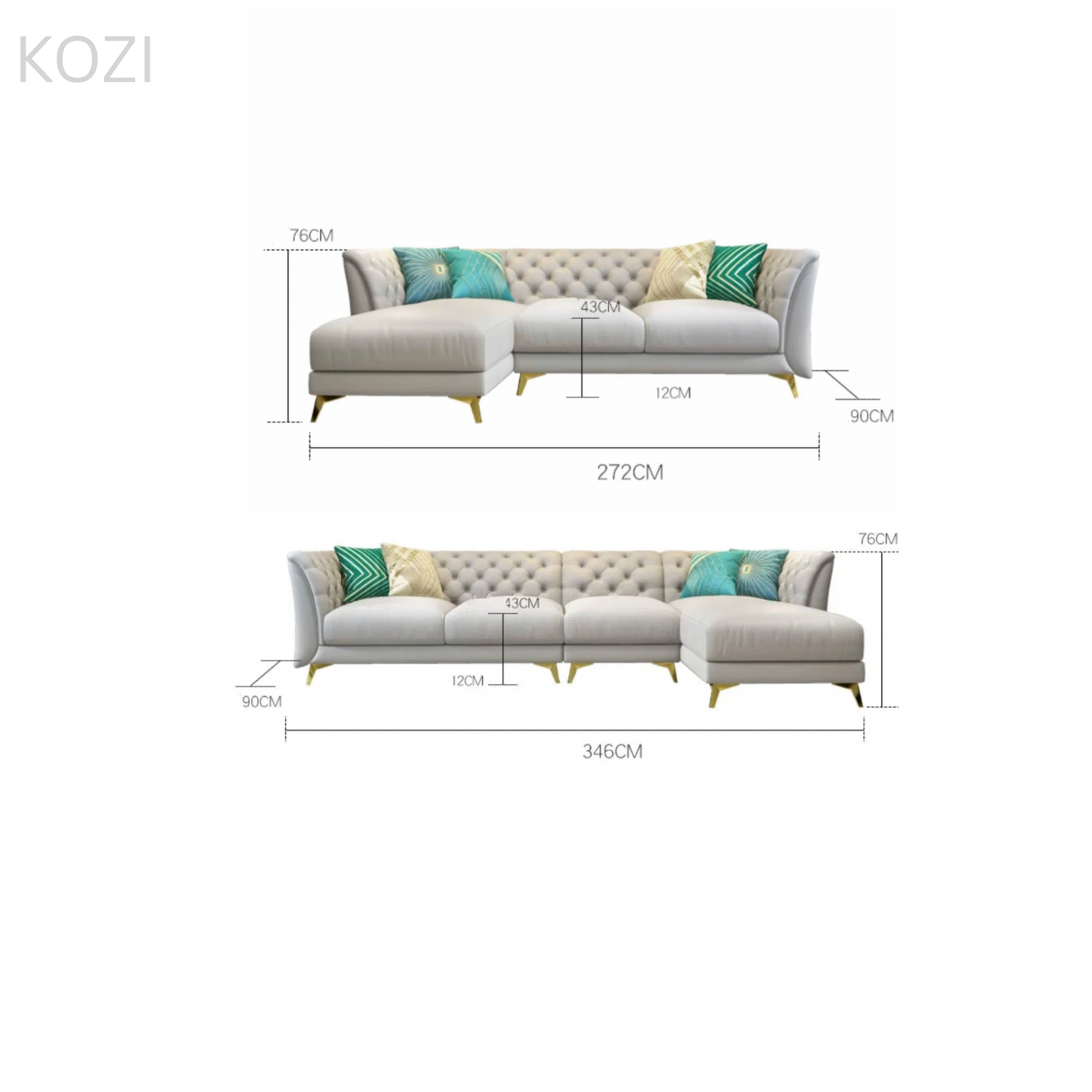 Jihan Leather Tufted Chesterfield Sectional Sofa