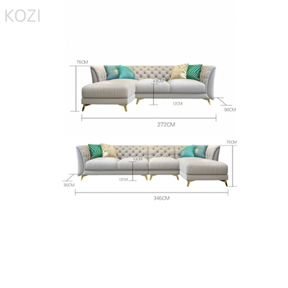 Jihan Leather Tufted Chesterfield Sectional Sofa