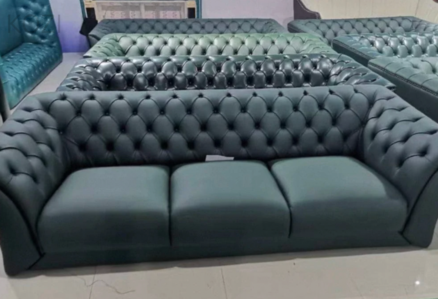 Jihan Leather Tufted Chesterfield Sectional Sofa