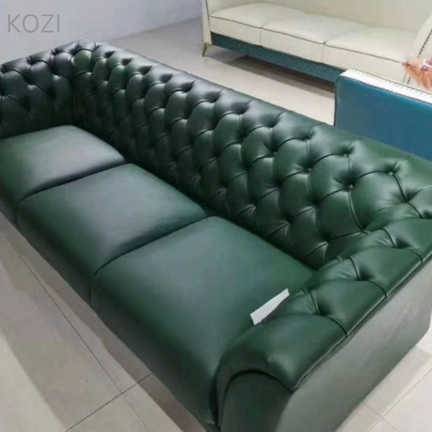 Jihan Leather Tufted Chesterfield Sectional Sofa