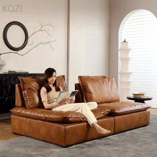 ATAD Scratch Resistant Backrest Slider Leather Sofa