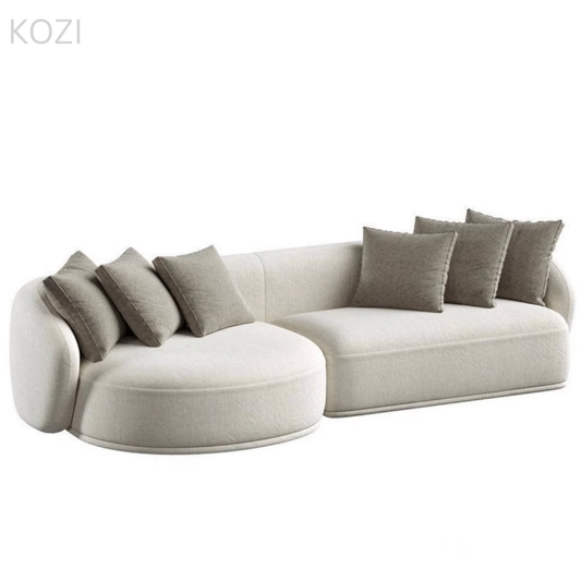 Alden Performance Boucle Sectional Round Chaise Curve Sofa