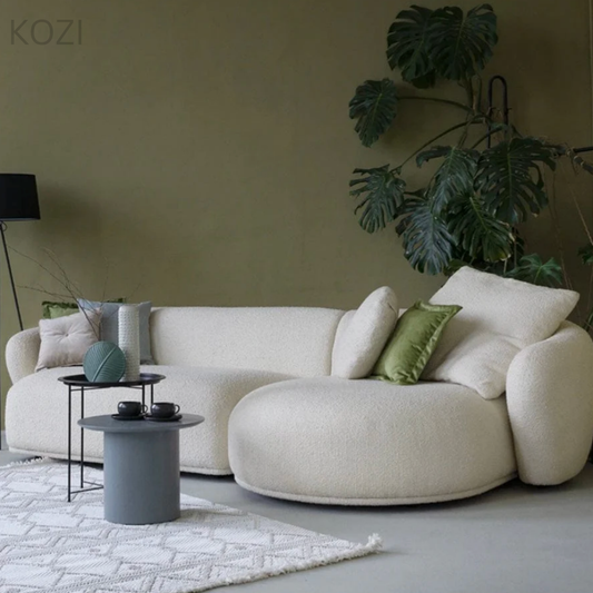 Alden Performance Boucle Sectional Round Chaise Curve Sofa