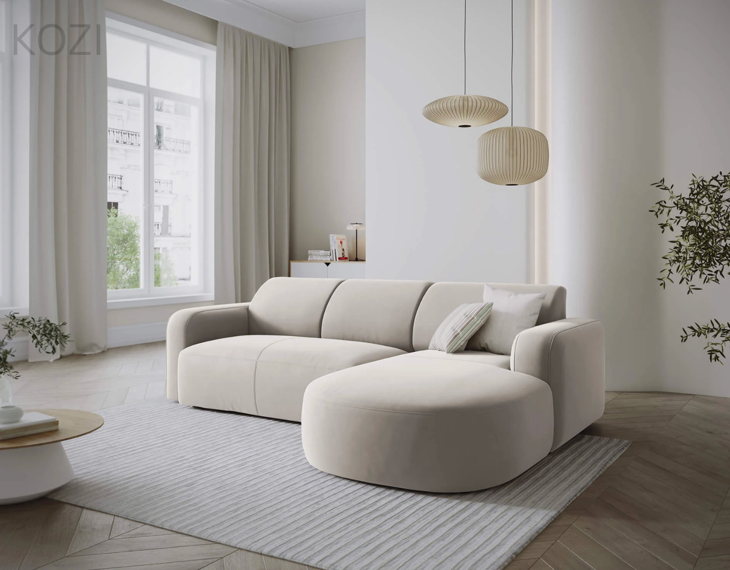 VELORA Scratch Resistant Sectional Curve Chaise Sofa