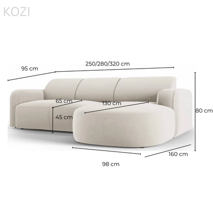VELORA Scratch Resistant Sectional Curve Chaise Sofa