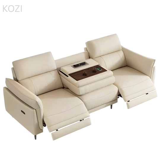 LUXORA Genuine Cowhide Leather Electric Recliner Sofa