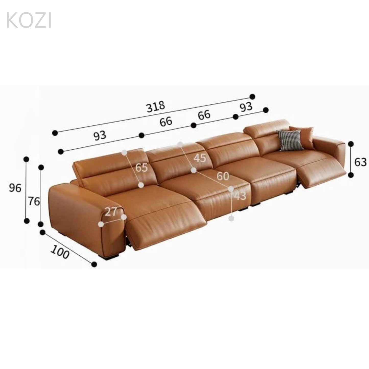 Jackie Electric Recliner Leather L-shaped Sofa