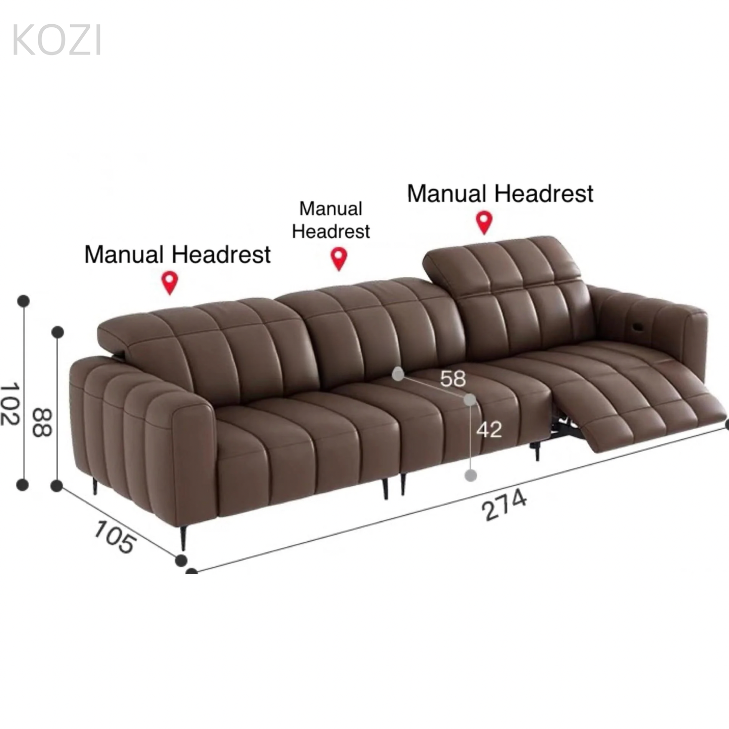 Johan Electric Recliner Leather Sofa